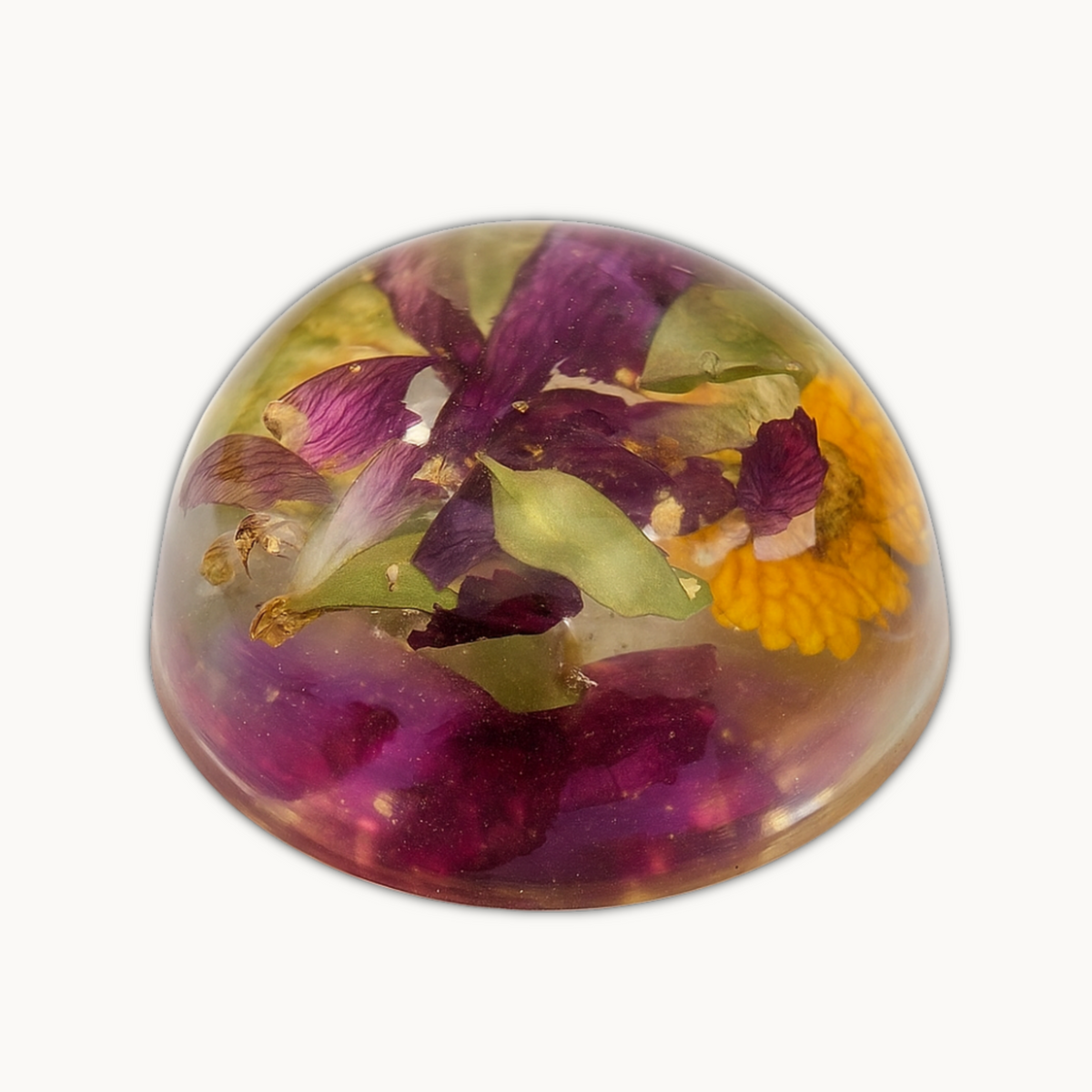 Resin Paperweight with Preserved Orchid Flowers