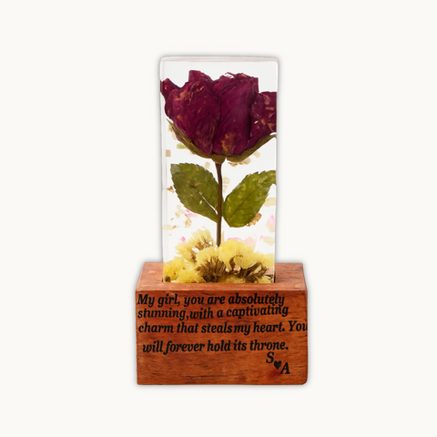 Resin Single rose block with LED lamp with Phone cover Combo set with content Flowers Preservation