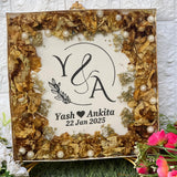 Resin Square Block with Varmala and Wedding Card Preservation (8-Inches)