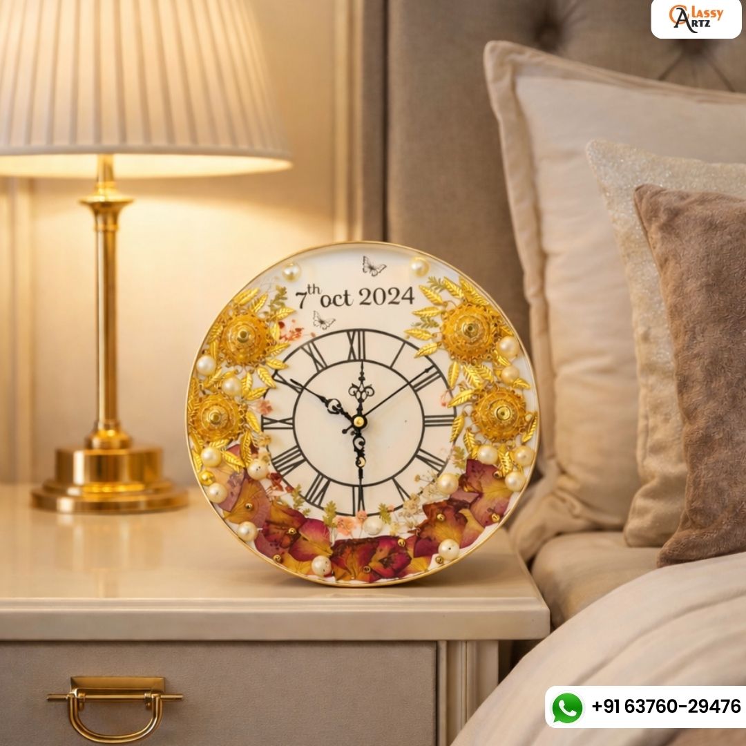 Round-Shaped Wedding Memories Preservation Resin Clock (8-Inches)