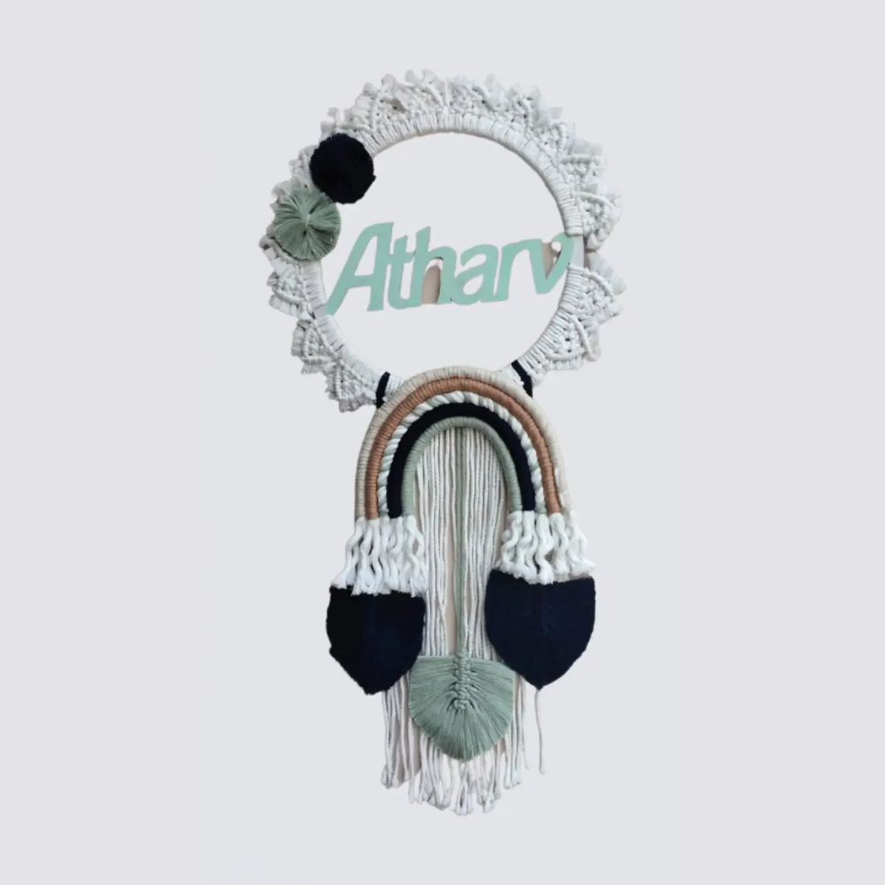 Round Macrame Black & White Wall Hanging With Name