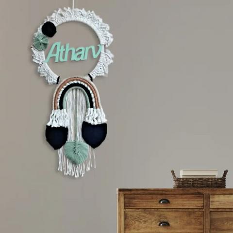 Round Macrame Black & White Wall Hanging With Name