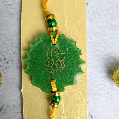 Green Resin Rakhi With Ganesh Ji For Bhaiya