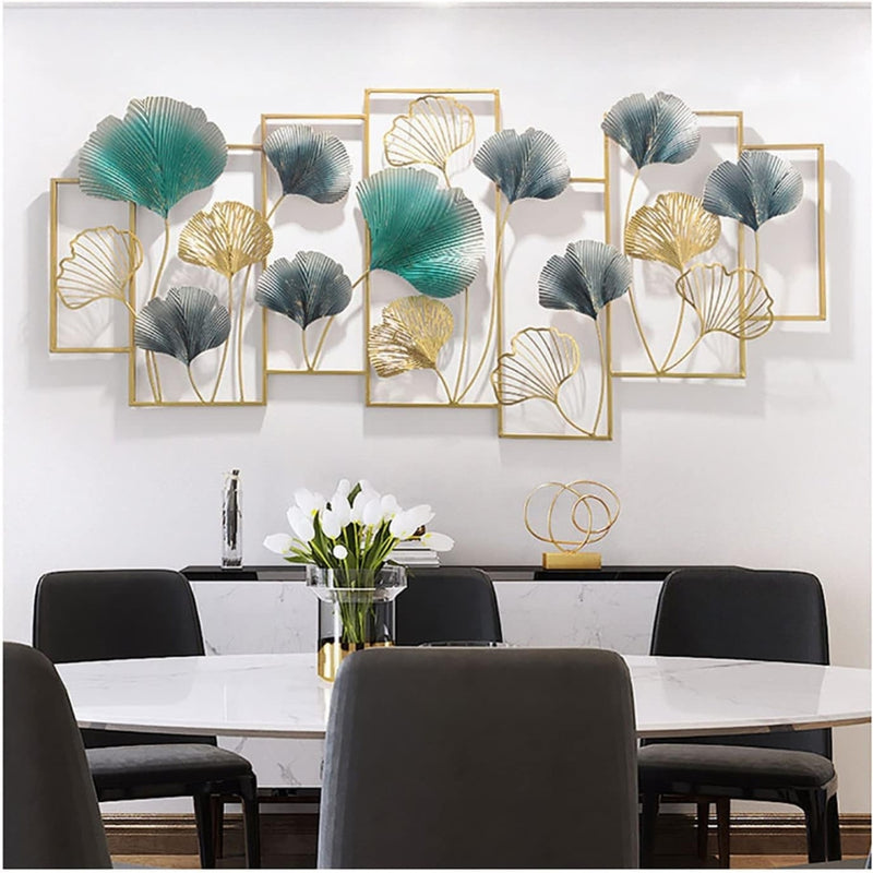 Multicolour Ginkgo Leaf Metal Wall Art: Wild Petals Floral Abstract Decor (50×24 Inches)