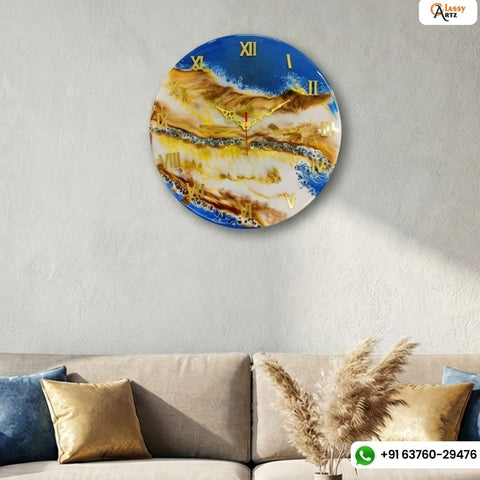 Sparkling Blue And Gold Effect Resin Wall Clock