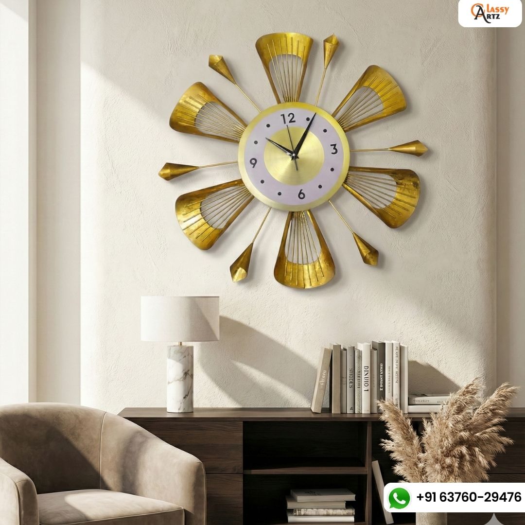 Stunning Golden Metal Flower Style Wall Clock