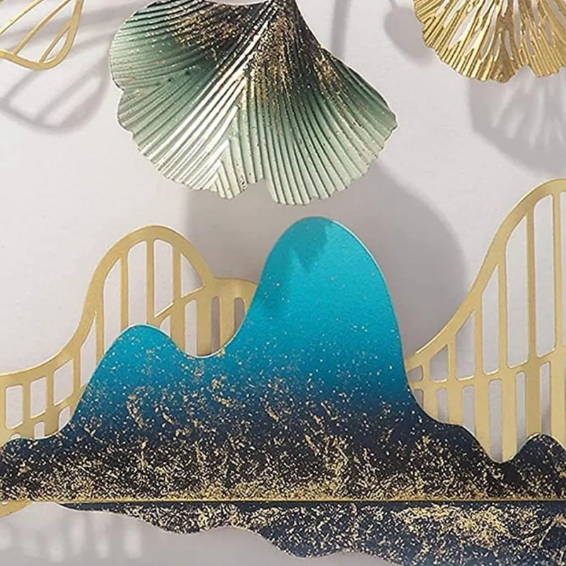 3D Metal Ginkgo Leaf Wall Art: Handmade Double Moon Design with Mounta – 