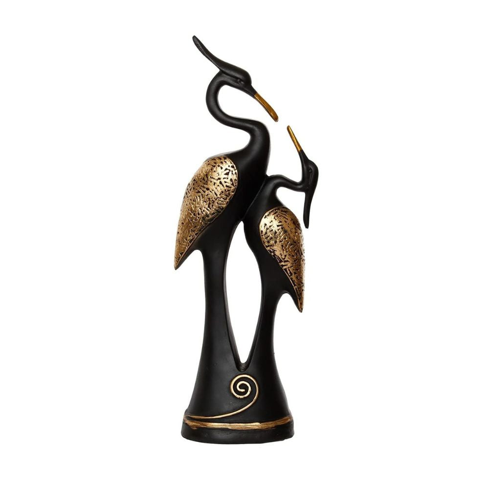 Elegant Black & Gold Crane Showpiece