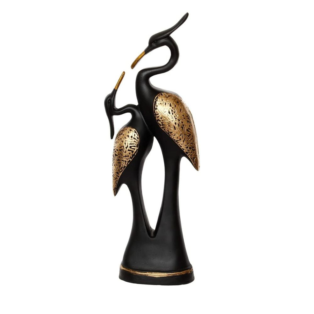 Elegant Black & Gold Crane Showpiece
