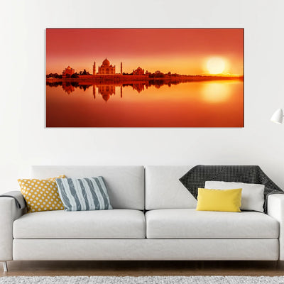 Taj Mahal Silhouette at Red Sunset Canvas Painting, 48x24