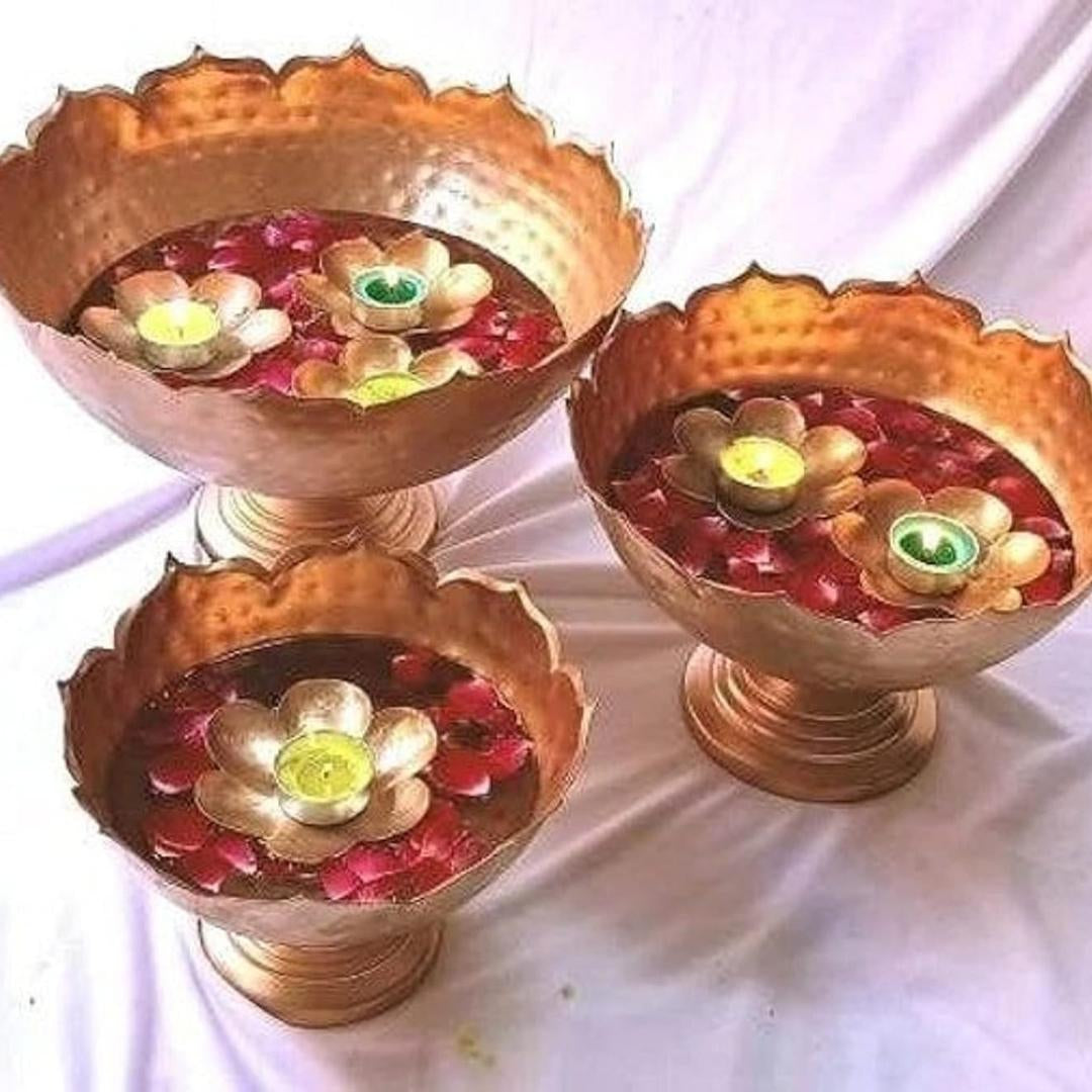 Taj Bowl Urli Candle Stand with Floating Diya for Home Decor and Festival (Set of 9)