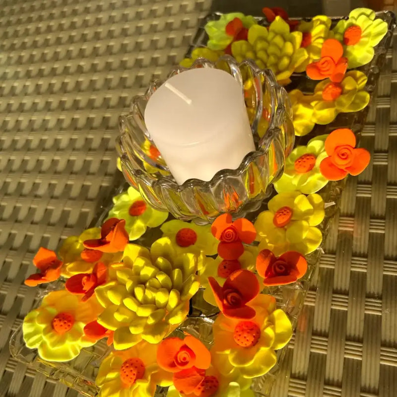 Unique Flower Candle Platter For Home Decoration