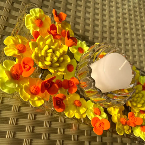 Unique Flower Candle Platter For Home Decoration