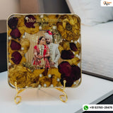 6 inch mini clear varmala block with golden roses, stand