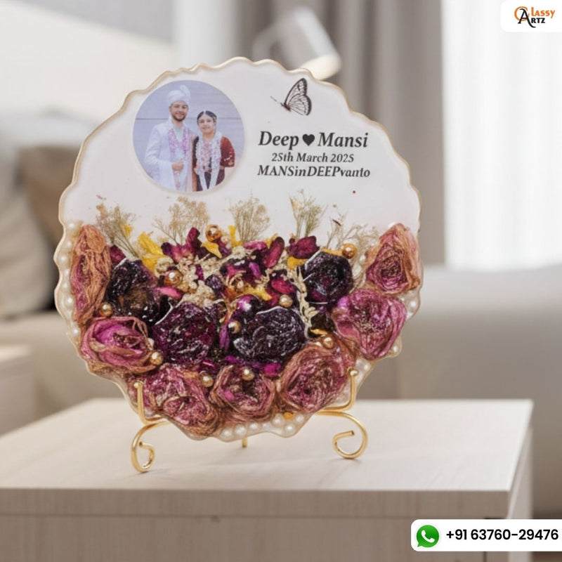Varmala Preservation resin round photo frame / Flowers Preservation for Life time
