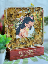 Resin 6inch block with Couple Photo & #tag with Date & LED light stand Transparent block Varmala Preservation