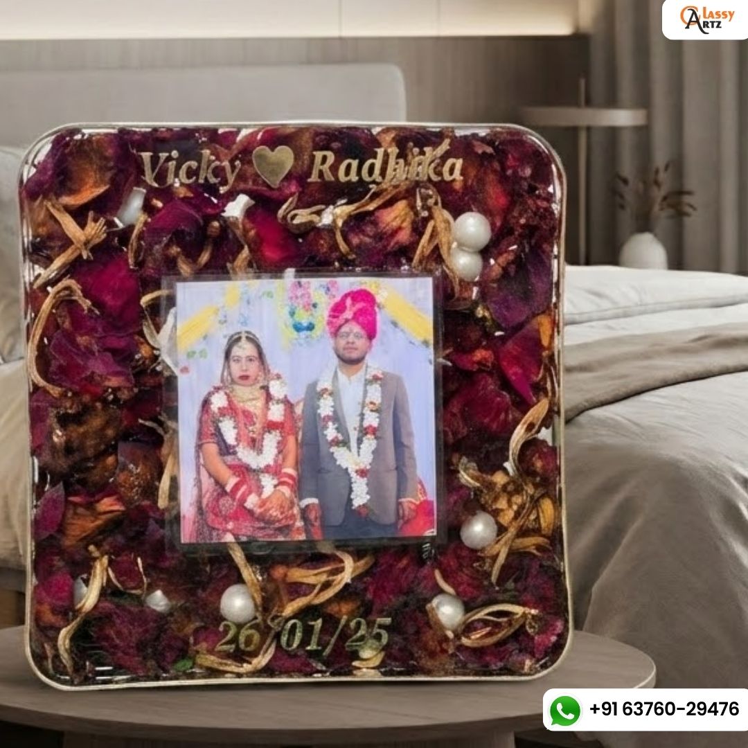 Wedding Couple Photo and Varmala Preservation in Resin (6- Inches)