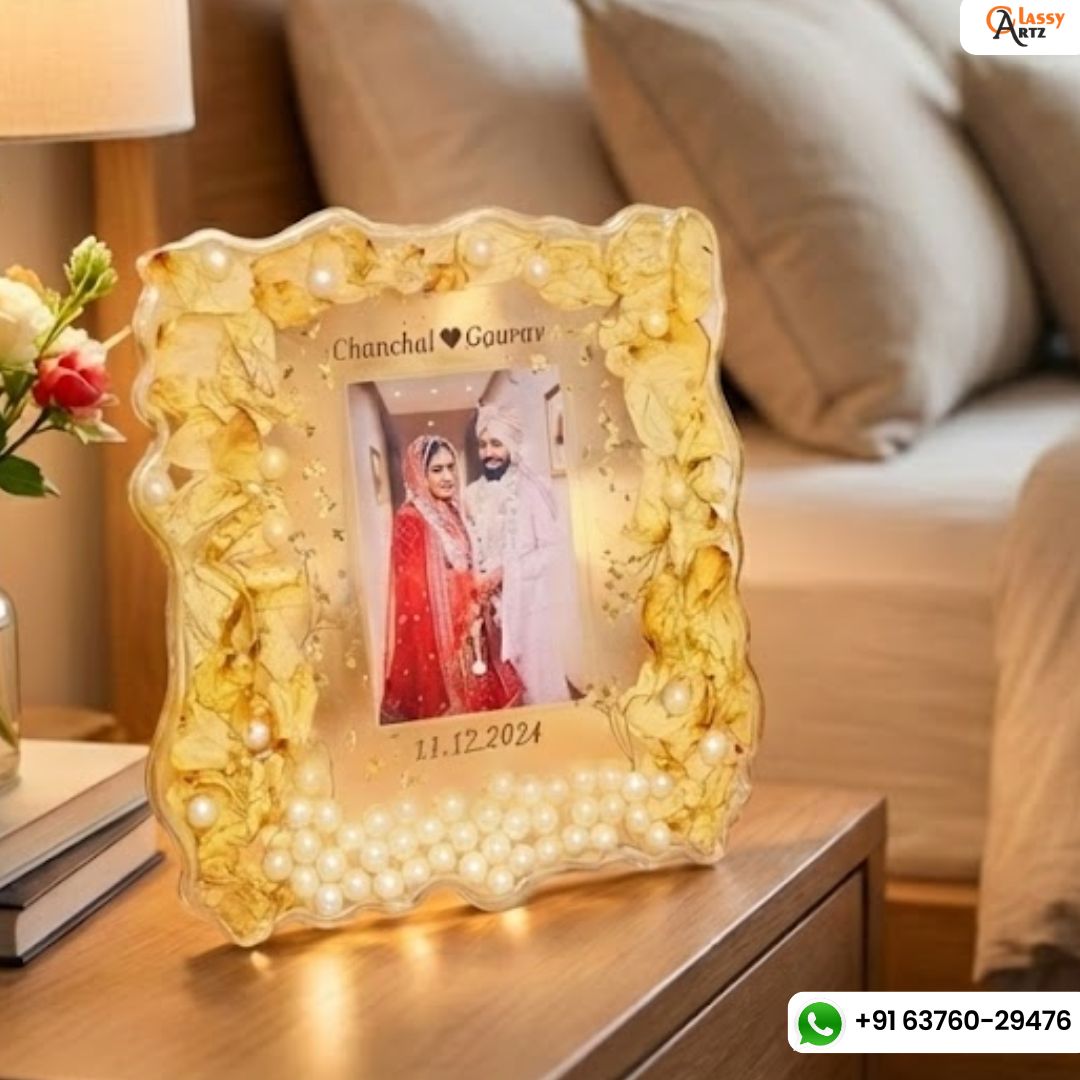 Wedding Jaymala Flowers Preservation in Curve Resin Frame (8-Inches)