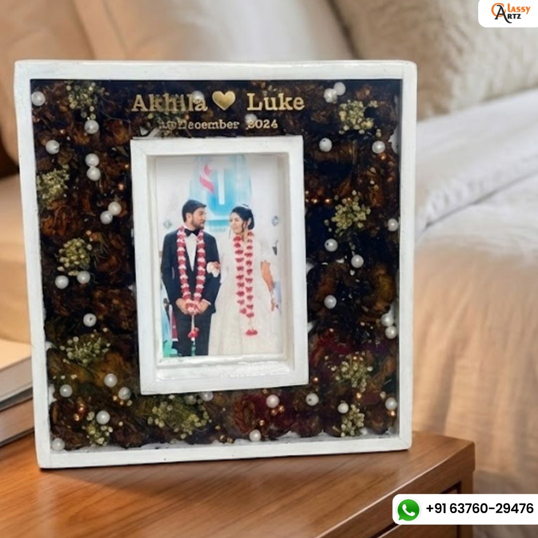 Wedding Varmala Flowers Preservation in Wooden Frame (10 by 10 Inches)