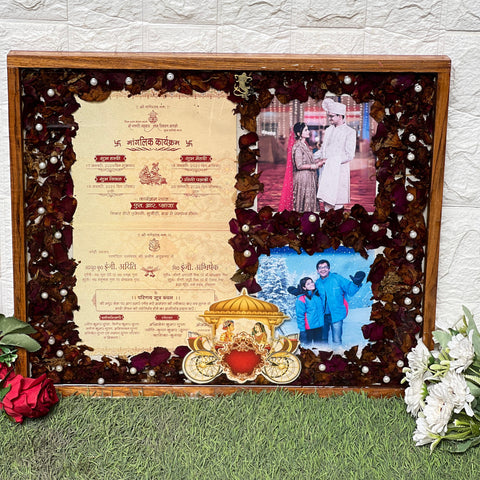 Wedding Card and Varmala Rose Preservation in Resin Frame (15 by 18 Inches)
