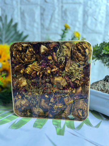 Resin 6inch Block with Lotus Flowers & Red roses petals with Name & Date Varmala Preservation