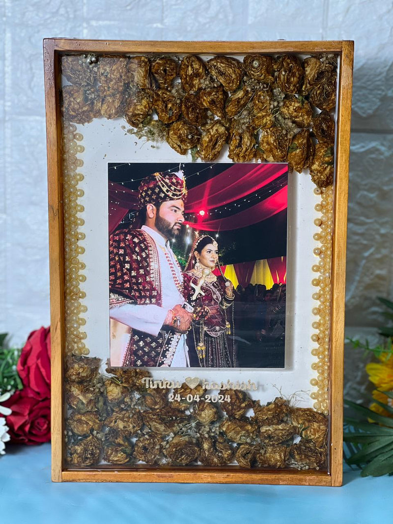 Garland Flowers Preservation in  Epoxy Resin Frame | Teakwood Frame