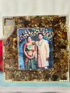 Reversable Wedding Card With Couple Photo Yellow Garland Flowers Preseve In Epoxy Block| Floral Varmala Deepcasted With Pearl In Resin