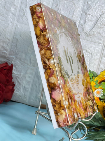 Resin Couple Names & Wedding Date Preservation Frame with Varmala Flowers