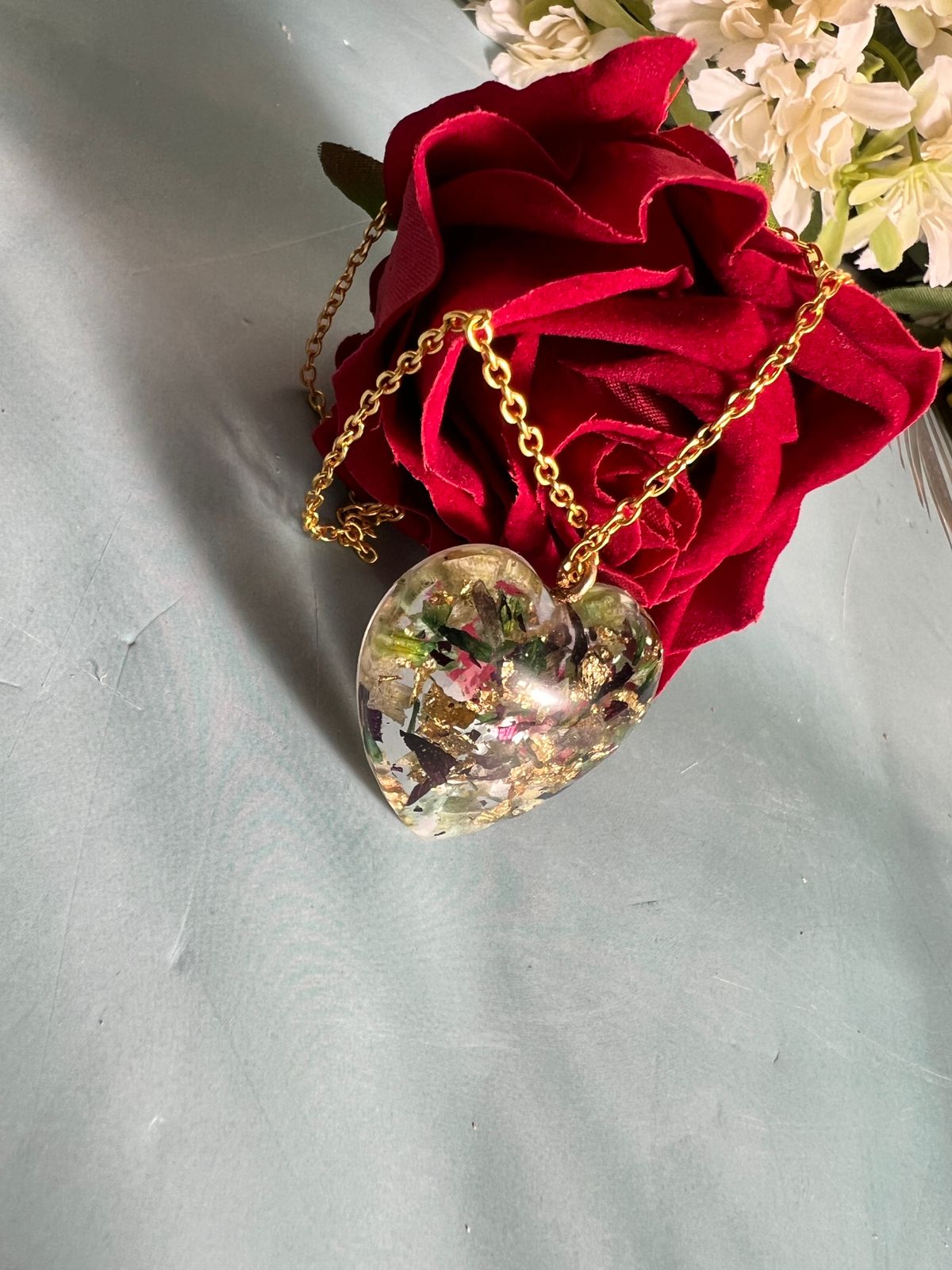 Transparent Resin Flower Preserved Pendant
