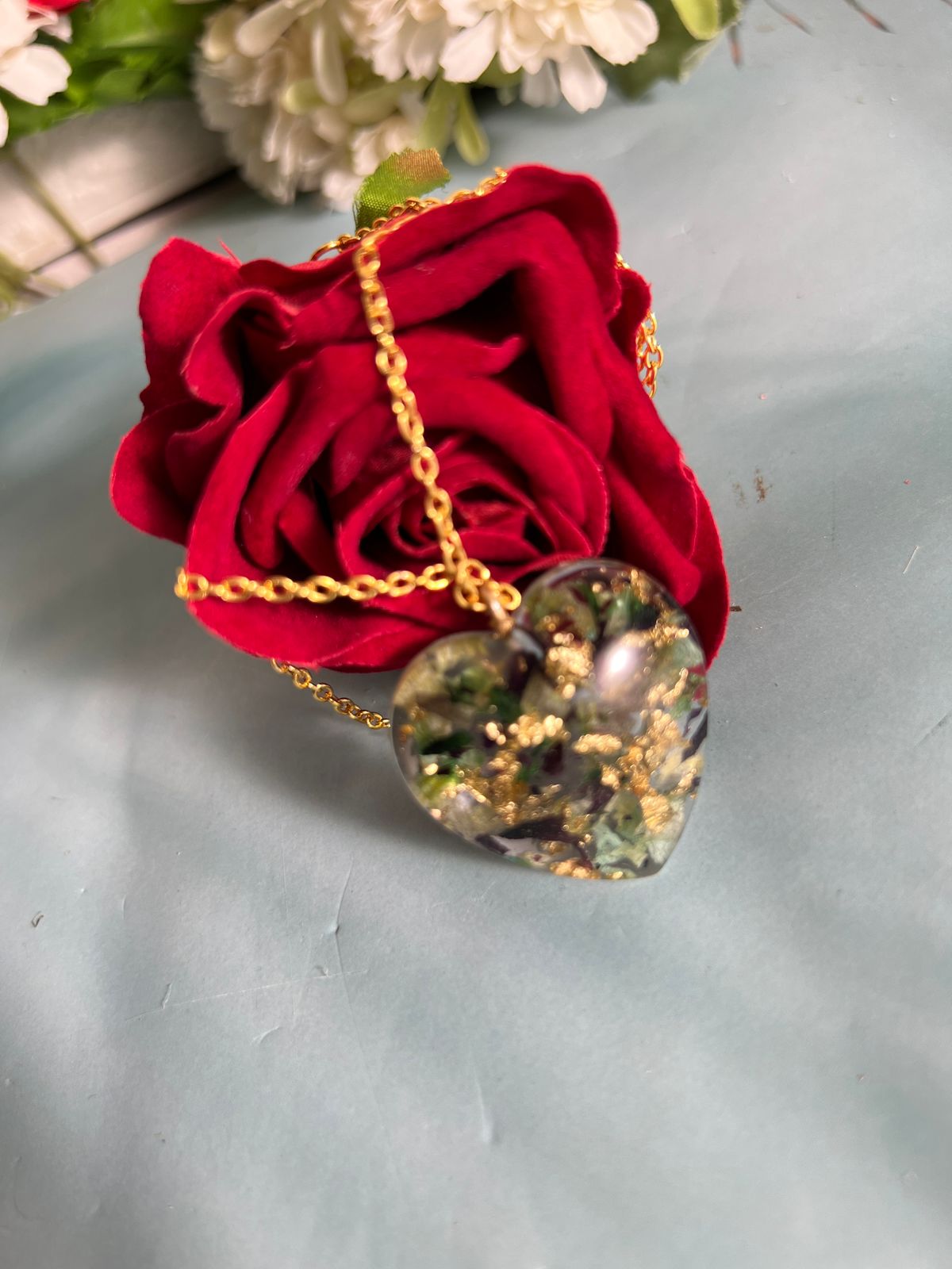 Transparent Resin Flower Preserved Pendant