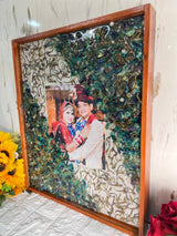Resin 15by18 inch wooden frame with Orchid Flower and Pearl with Couple photo and name and date Varmala preservation
