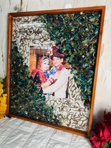 Resin 15by18 inch wooden frame with Orchid Flower and Pearl with Couple photo and name and date Varmala preservation