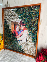 Resin 15by18 inch wooden frame with Orchid Flower and Pearl with Couple photo and name and date Varmala preservation
