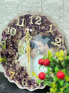 Resin 10inch curve shape clock with Couple Photo and Orchids Flowers Varmala Preservation