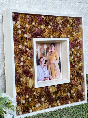 14 Inches Dual Wooden Frame with Preserved Wedding Jaymala