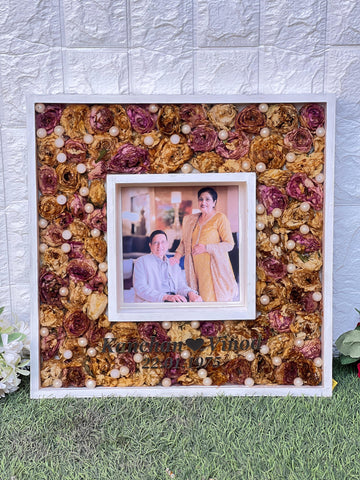14 Inches Dual Wooden Frame with Preserved Wedding Jaymala