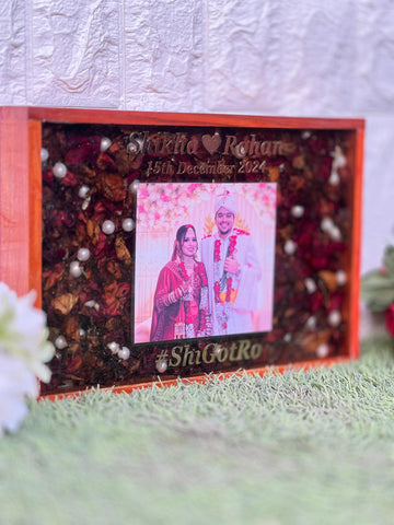 Wedding Garland Flowers Preservation in 8 by 12 inches Teakwood Frame
