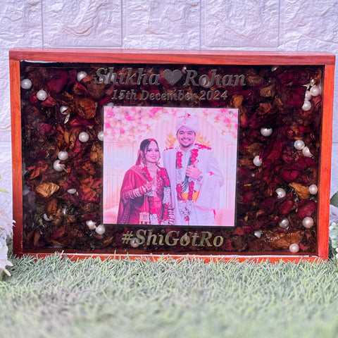 Wedding Garland Flowers Preservation in 8 by 12 inches Teakwood Frame