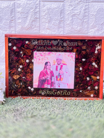 Wedding Garland Flowers Preservation in 8 by 12 inches Teakwood Frame