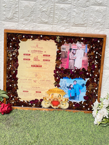 Wedding Card and Varmala Rose Preservation in Resin Frame (15 by 18 Inches)