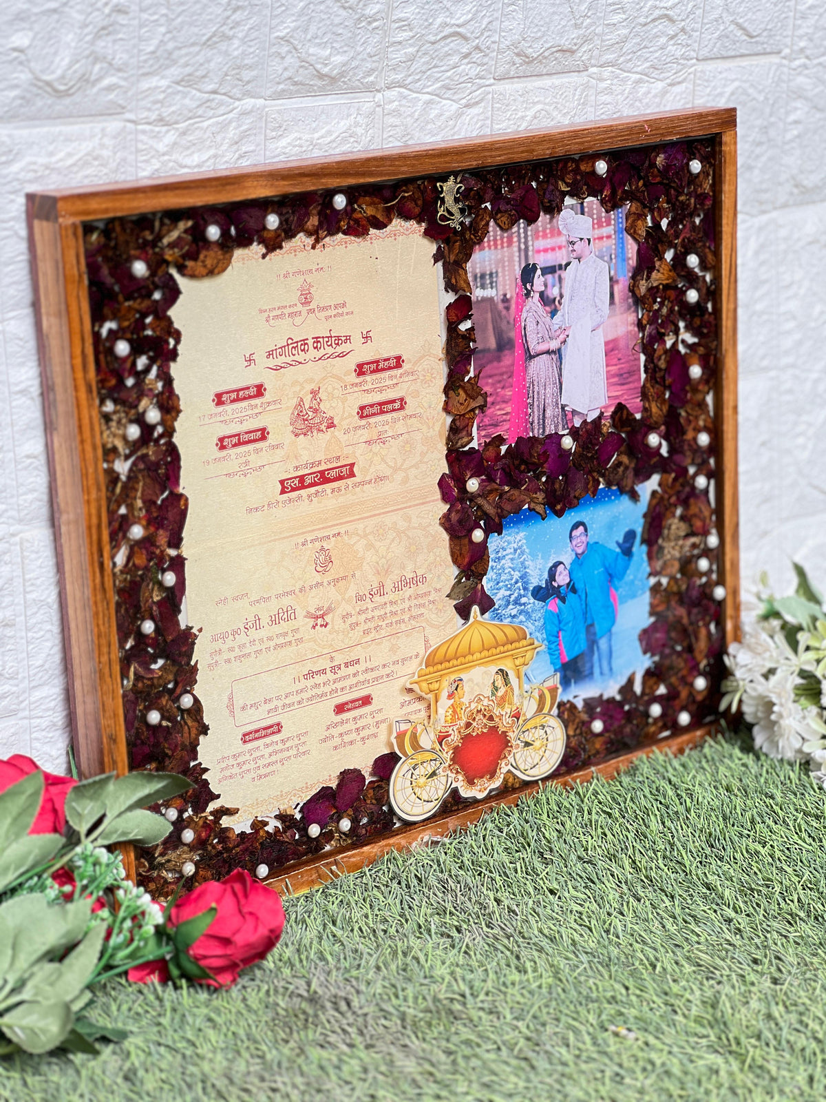 Wedding Card and Varmala Rose Preservation in Resin Frame (15 by 18 Inches)