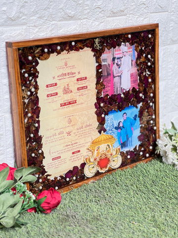 Wedding Card and Varmala Rose Preservation in Resin Frame (15 by 18 Inches)
