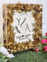 Resin Square Block with Varmala and Wedding Card Preservation (8-Inches)
