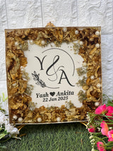 Resin Square Block with Varmala and Wedding Card Preservation (8-Inches)