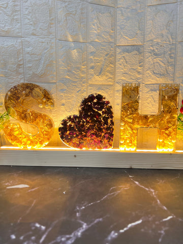 Resin Name Initial LED Lamp with Heart Sign (6-inch)