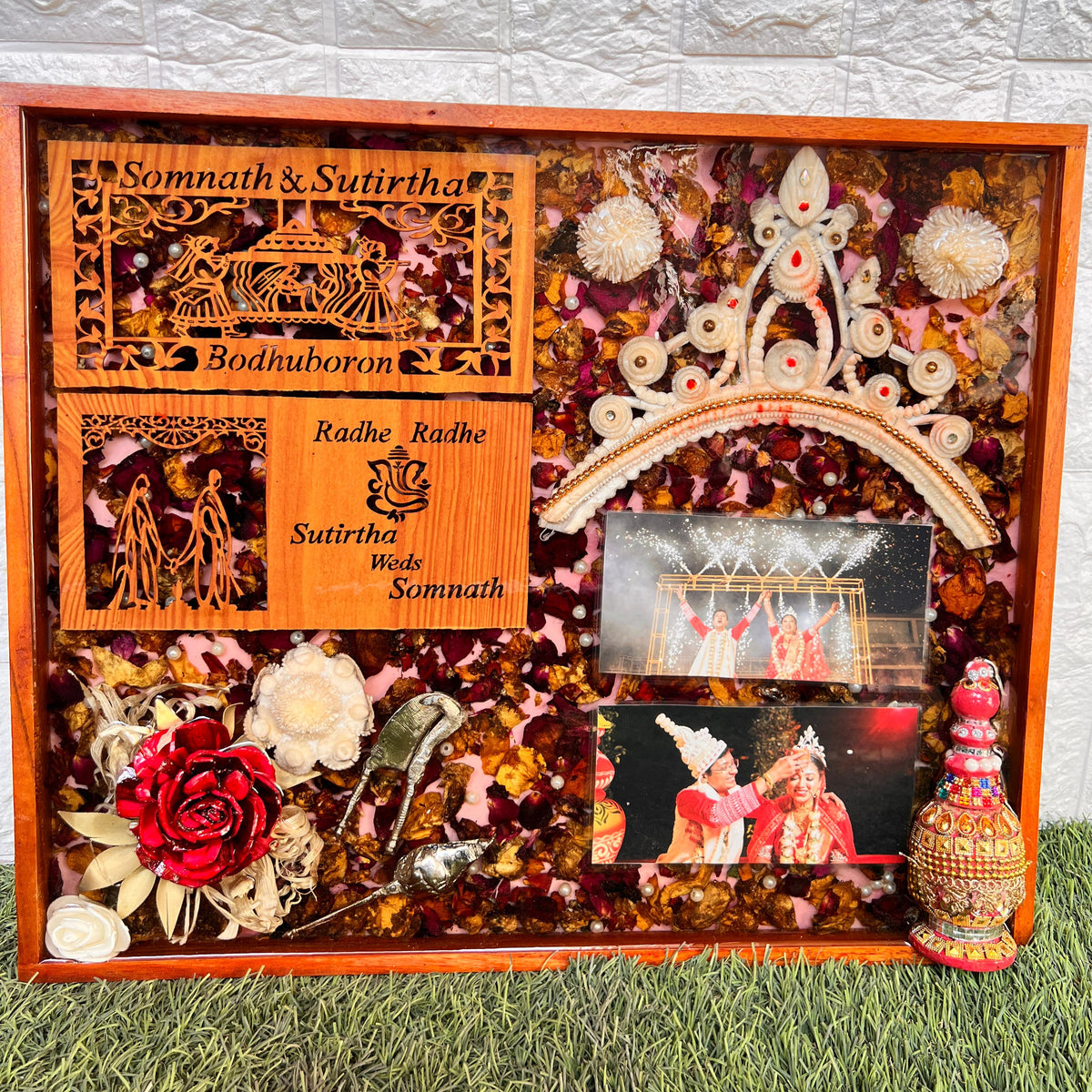 Resin 15 by 18 inch frame with Couple Card & Photo & other Stuff Varmala Preservation