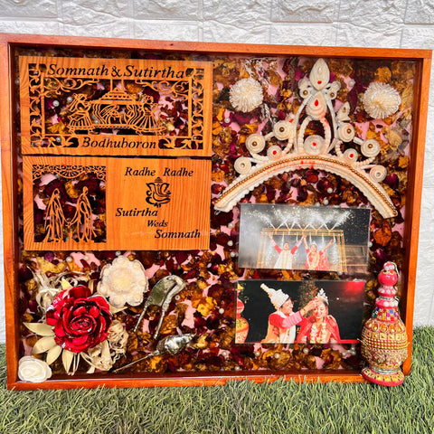 Resin 15 by 18 inch frame with Couple Card & Photo & other Stuff Varmala Preservation