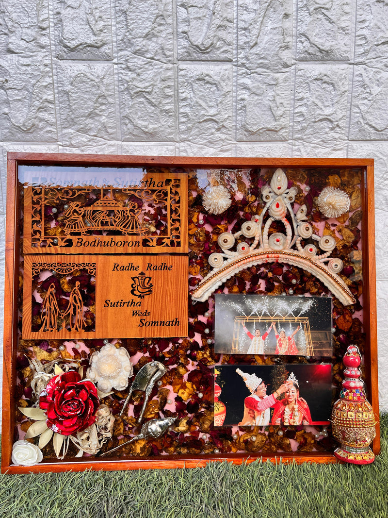 Resin 15 by 18 inch frame with Couple Card & Photo & other Stuff Varmala Preservation