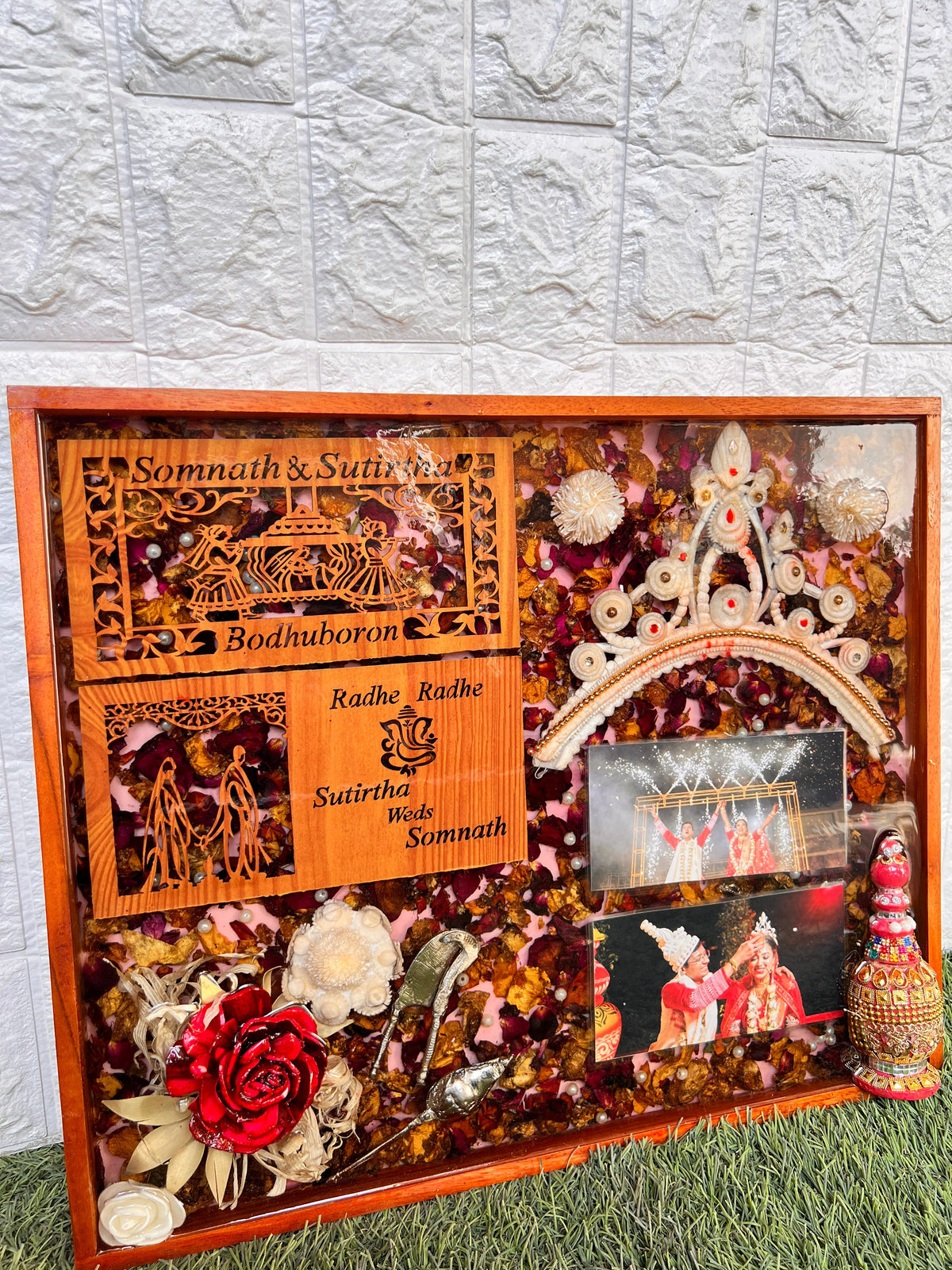 Resin 15 by 18 inch frame with Couple Card & Photo & other Stuff Varmala Preservation