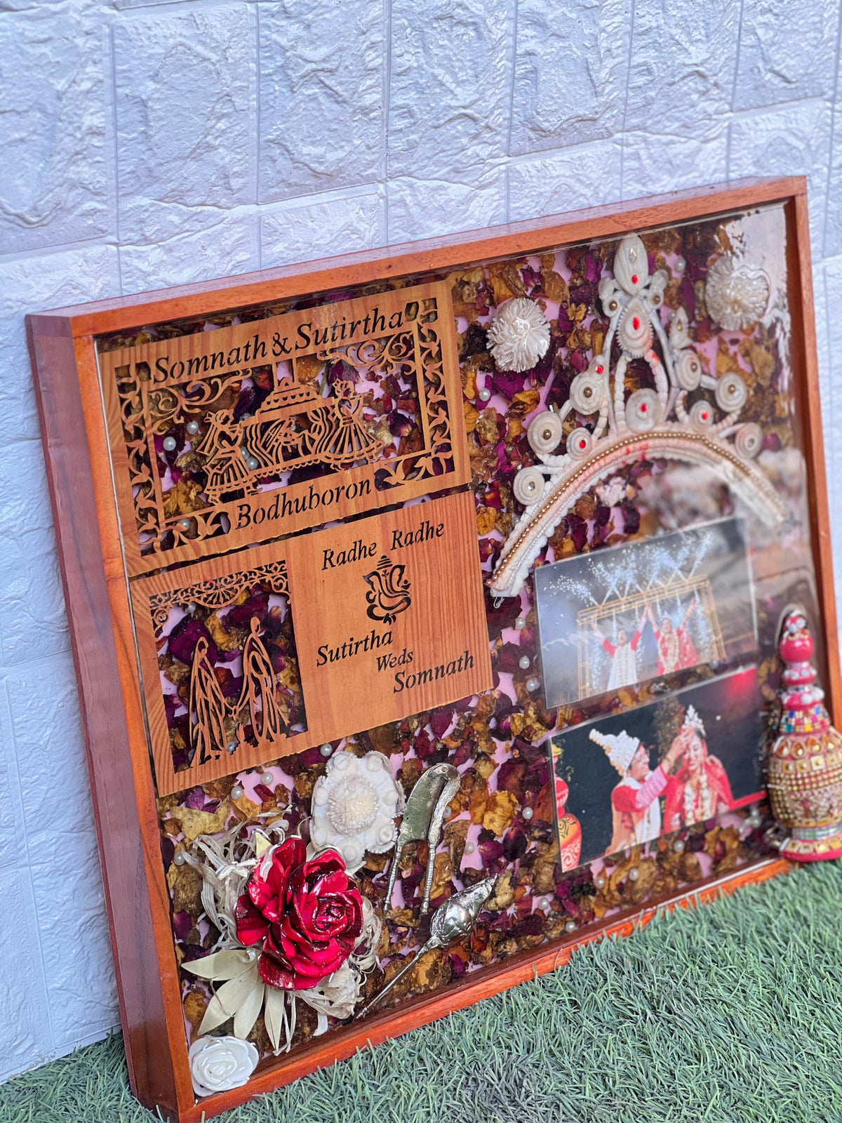 Resin 15 by 18 inch frame with Couple Card & Photo & other Stuff Varmala Preservation